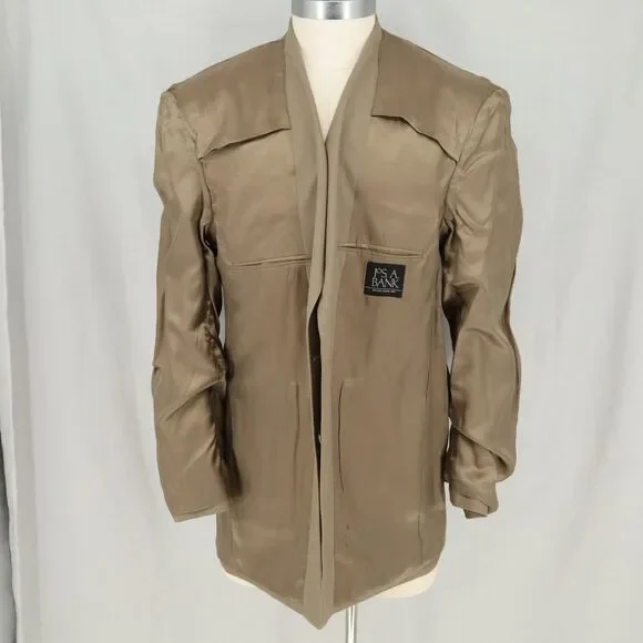 Jos A Bank Sport Coat Mens 46L Beige Tan Wool Jacket Two Button Lined